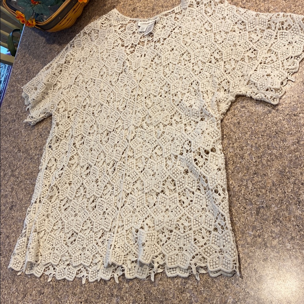 Coldwater Creek Short Sleeve Cream or Off White Open Knit Sweater Top XS/S - Picture 13 of 16